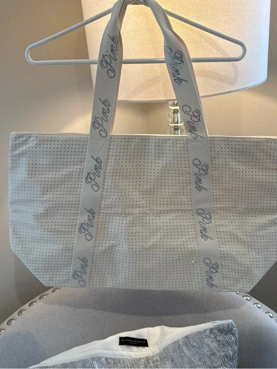 PINK Victoria's Secret Ivory Tote with Crystal Logo Straps - Picture 3 of 9